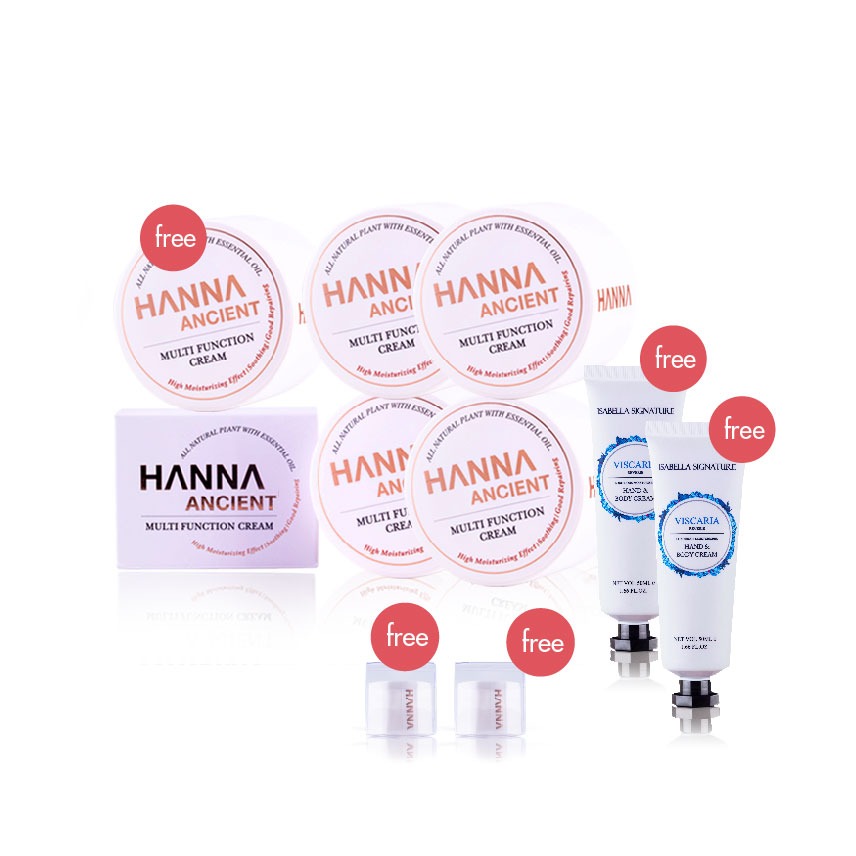 Multi Function Cream 43gm – 4pcs Free 43gm Hanna Cream 1pc & Hanna Cream 4gm – 2pcs & Isabella Signature Hand Cream 50ml – 2pcs